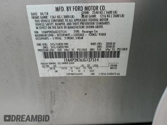 2018 Ford Taurus SHO с VIN 1FAHP2KT6JG127514, выставлен на аукционе Copart как лот 72861114 с пробегом 71 538 миль миль и Списание • Salvage title. История ставок и продаж доступна на DreamBid. Изображение 14.