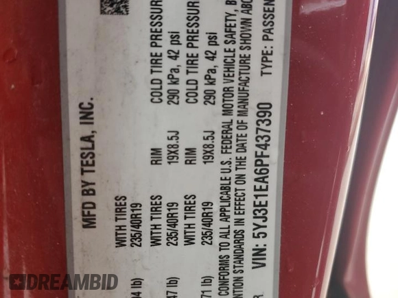 2023 Tesla Model 3 with VIN 5YJ3E1EA6PF437390, listed as a Copart auction lot 62825135 with 115,121 mi miles and Clean title. Bid and sale history available at DreamBid. Image 13.