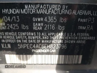 2014 Hyundai Sonata SE with VIN 5NPEC4AC6EH823796, listed as a IAAI auction lot 41783754 with 165,841 mi miles and . Bid and sale history available at DreamBid. Image 9.