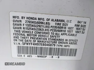 2014 Honda Pilot Touring with VIN 5FNYF4H97EB046879, listed as a IAAI auction lot 42017280 with 167,564 mi miles and . Bid and sale history available at carsss.com. Image 9.