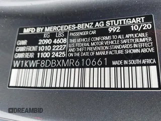 2021 Mercedes-Benz C 300 with VIN W1KWF8DBXMR610661, listed as a IAAI auction lot 42360586 with 47,967 mi miles and . Bid and sale history available at DreamBid. Image 9.