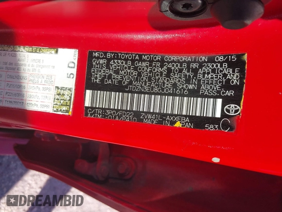 2016 Toyota Prius Two with VIN JTDZN3EU8GJ041616, listed as a IAAI auction lot 40962054 with 169,461 mi miles and . Bid and sale history available at DreamBid. Image 9.