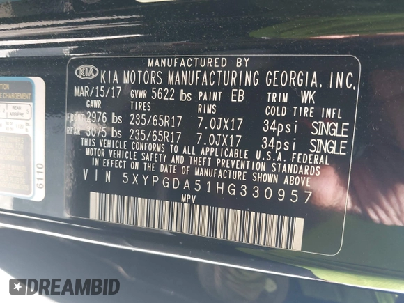 2017 Kia Sorento LX z VIN 5XYPGDA51HG330957, wystawiony jako IAAI lot #42189378 z przebiegiem 139 835 mil mil oraz . Historia ofert i sprzedaży dostępna na DreamBid. Obrazek 9.