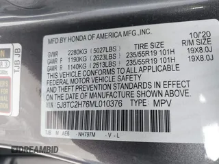 2021 Acura RDX w/Advance Package with VIN 5J8TC2H76ML010376, listed as a IAAI auction lot 41547144 with 31,307 mi miles. Bid and sale history available at carsss.com. Image 9.