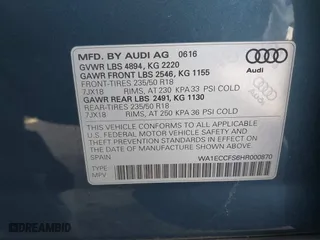 2017 Audi Q3 Premium with VIN WA1ECCFS6HR000870, listed as a IAAI auction lot 42028017 with 103,930 mi miles. Bid and sale history available at carsss.com. Image 9.