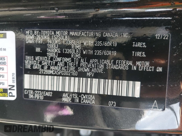2023 Lexus RX with VIN 2T2BBMCA5PC002160, listed as a Copart auction lot 89217365 with 0 mi miles and Salvage Title. Bid and sale history available at carsss.com. Image 13.