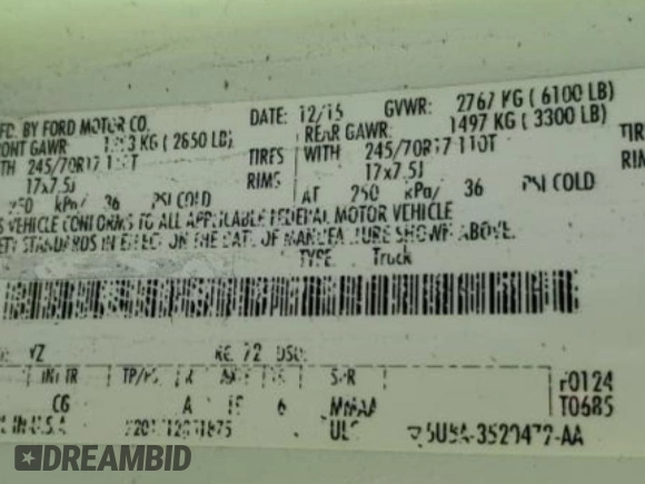 2016 Ford F-150 XL with VIN 1FTMF1C83GKD24548, listed as a Copart auction lot 87817945 with 85,375 mi miles and Salvage title. Bid and sale history available at DreamBid. Image 12.
