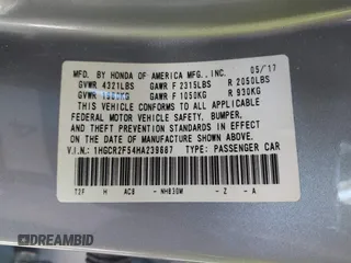 2017 Honda Accord Sport with VIN 1HGCR2F54HA239687, listed as a IAAI auction lot 42055418 with 28,369 mi miles. Bid and sale history available at carsss.com. Image 9.