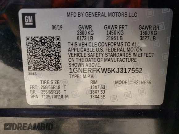 2019 Chevrolet Traverse LS with VIN 1GNERFKW5KJ317552, listed as a Copart auction lot 46930225 with 134,081 mi miles and Salvage Title. Bid and sale history available at carsss.com. Image 15.