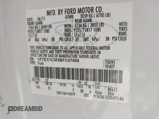 2011 Ford F-150 XL with VIN 1FTEX1CM3BFC07956, listed as a IAAI auction lot 41897005 with 277,429 mi miles. Bid and sale history available at carsss.com. Image 9.