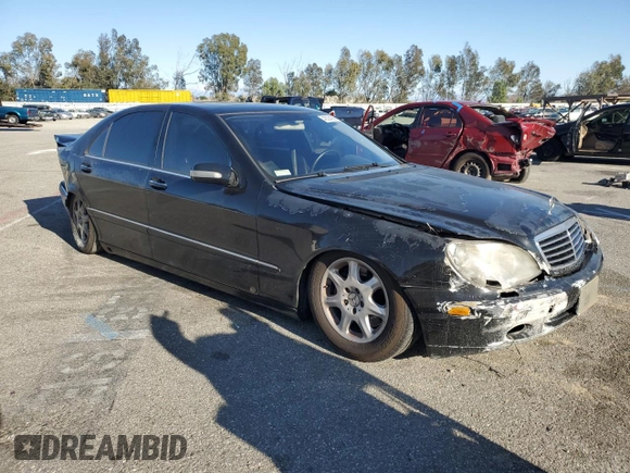 2001 Mercedes-Benz S-Class with VIN WDBNG70J61A199696, listed as a Copart auction lot 46324395 with 0 mi miles and Salvage Title. Bid and sale history available at carsss.com. Image 4.