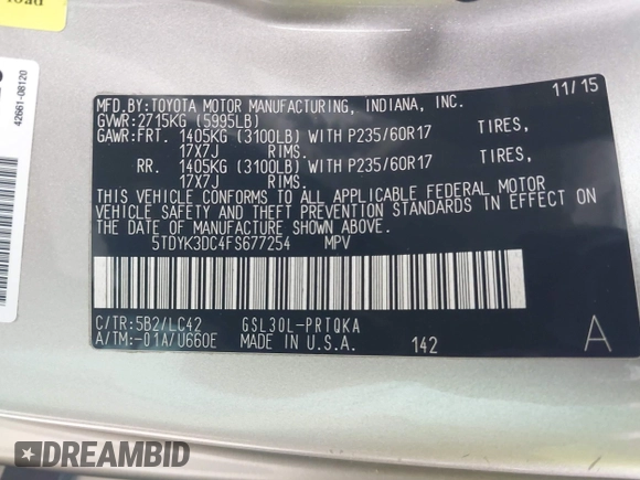 2015 Toyota Sienna XLE с VIN 5TDYK3DC4FS677254, выставлен на аукционе IAAI как лот 41708885 с пробегом 122 637 миль миль и . История ставок и продаж доступна на DreamBid. Изображение 9.