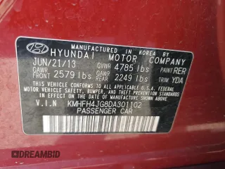 2013 Hyundai Azera z VIN KMHFH4JG8DA301102, wystawiony jako Copart lot #54299505 z przebiegiem 121 658 mil mil oraz Szkoda całkowita • Salvage title. Historia ofert i sprzedaży dostępna na DreamBid. Obrazek 13.