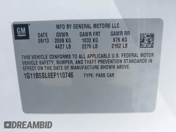 2014 Chevrolet Malibu LS with VIN 1G11B5SL8EF110746, listed as a IAAI auction lot 42214691 with 80,217 mi miles and . Bid and sale history available at DreamBid. Image 9.