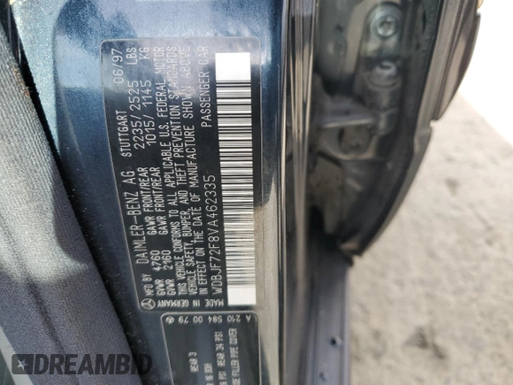 1997 Mercedes-Benz E-Class with VIN WDBJF72F8VA462335, listed as a Copart auction lot 50230895 with 97,831 mi miles and Salvage Title. Bid and sale history available at carsss.com. Image 12.