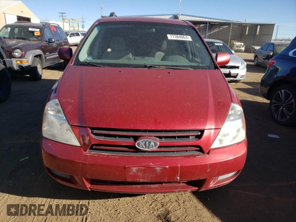 2007 Kia Sedona EX with VIN KNDMB233X76109232, listed as a Copart auction lot 77384063 with 208,774 mi miles and Clean Title. Bid and sale history available at carsss.com. Image 5.