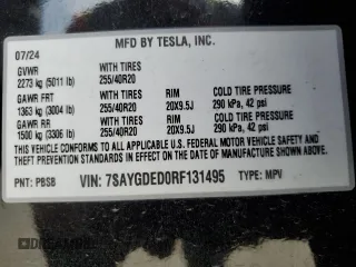2024 Tesla Model Y with VIN 7SAYGDED0RF131495, listed as a Copart auction lot 56849765 with 10,120 mi miles and Salvage title. Bid and sale history available at DreamBid. Image 13.