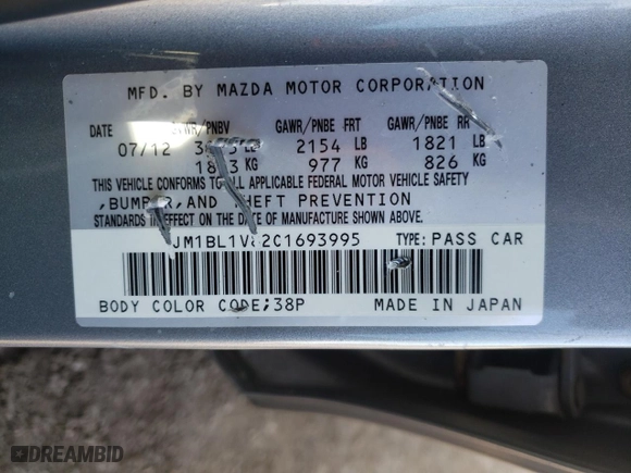 2012 Mazda Mazda3 i Touring with VIN JM1BL1V82C1693995, listed as a Copart auction lot 49581925 with 113,624 mi miles and Salvage Title. Bid and sale history available at carsss.com. Image 14.