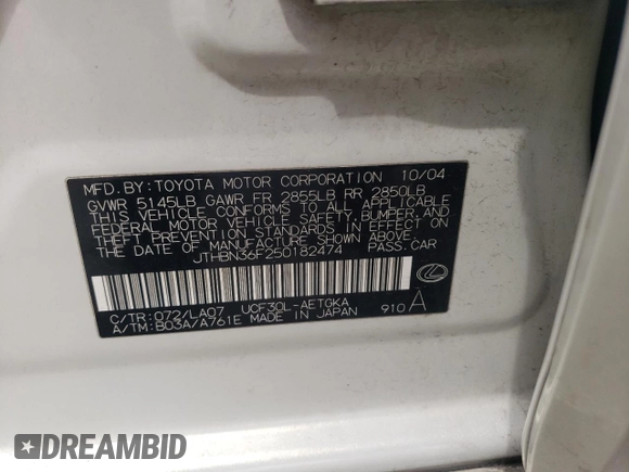 2005 Lexus LS 430 with VIN JTHBN36F250182474, listed as a Copart auction lot 54141425 with 177,907 mi miles and Salvage Title. Bid and sale history available at carsss.com. Image 13.