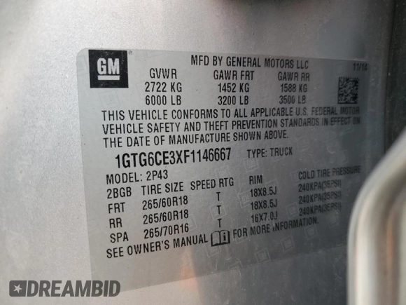 2015 GMC Canyon 4WD SLT with VIN 1GTG6CE3XF1146667, listed as a Copart auction lot 51581855 with 89,924 mi miles and Salvage Title. Bid and sale history available at carsss.com. Image 12.
