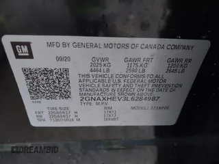 2020 Chevrolet Equinox LS with VIN 2GNAXHEV3L6284987, listed as a IAAI auction lot 41931605 with 77,134 mi miles. Bid and sale history available at carsss.com. Image 9.
