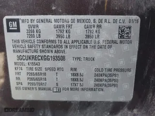 2016 Chevrolet Silverado 1500 LT with VIN 3GCUKRECXGG193508, listed as a IAAI auction lot 41498431 with 151,556 mi miles. Bid and sale history available at carsss.com. Image 9.