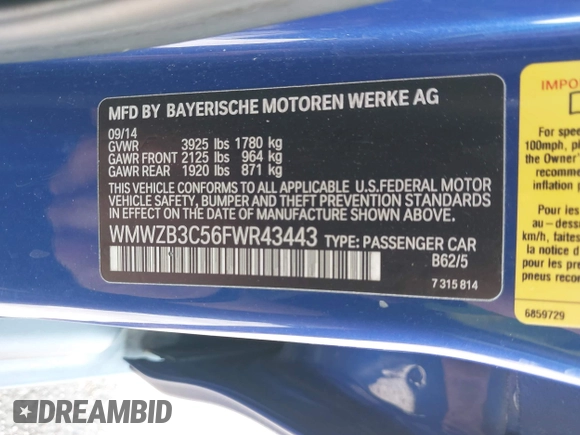 2015 MINI Countryman with VIN WMWZB3C56FWR43443, listed as a IAAI auction lot 41920848 with 91,192 mi miles and . Bid and sale history available at DreamBid. Image 9.