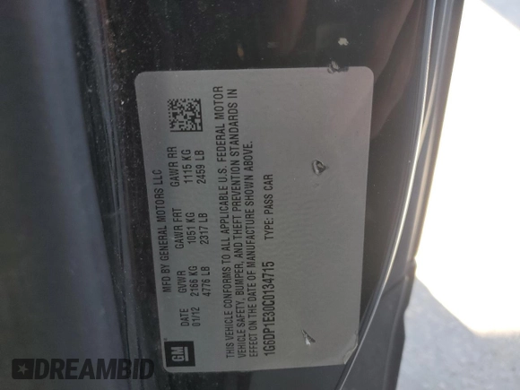 2012 Cadillac CTS Premium with VIN 1G6DP1E30C0134715, listed as a Copart auction lot 47655155 with 107,836 mi miles and Clean title. Bid and sale history available at DreamBid. Image 12.