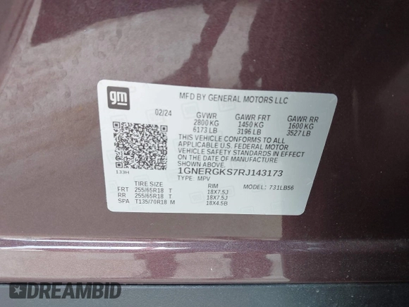 2024 Chevrolet Traverse FWD LT with VIN 1GNERGKS7RJ143173, listed as a IAAI auction lot 42049137 with 19,421 mi miles and . Bid and sale history available at DreamBid. Image 9.