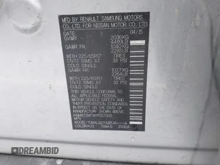 2015 Nissan Rogue SV with VIN KNMAT2MTXFP557333, listed as a IAAI auction lot 41967505 with 238,319 mi miles. Bid and sale history available at carsss.com. Image 9.