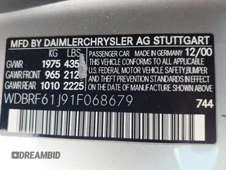 2001 Mercedes-Benz C 230/260/280/320 с VIN WDBRF61J91F068679, выставлен на аукционе IAAI как лот 42620453 с пробегом 183 522 миль миль и . История ставок и продаж доступна на DreamBid. Изображение 9.
