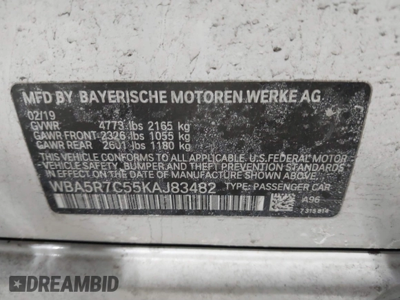 2019 BMW 3 Series 330i xDrive with VIN WBA5R7C55KAJ83482, listed as a IAAI auction lot 41565321 with 126,536 mi miles. Bid and sale history available at carsss.com. Image 9.