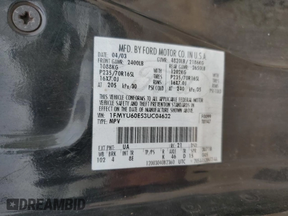 2003 Ford Explorer Sport XLS with VIN 1FMYU60E53UC04632, listed as a Copart auction lot 51465055 with 217,732 mi miles and Salvage title. Bid and sale history available at DreamBid. Image 13.
