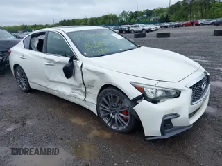 2018 Infiniti Q50 Red Sport 400 with VIN JN1FV7AR5JM700384, listed as a IAAI auction lot 42332531 with 52,295 mi miles and . Bid and sale history available at DreamBid. Image 1.