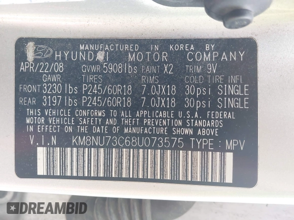 2008 Hyundai Veracruz GLS с VIN KM8NU73C68U073575, выставлен на аукционе IAAI как лот 42325905 с пробегом 208 443 миль миль и . История ставок и продаж доступна на DreamBid. Изображение 9.