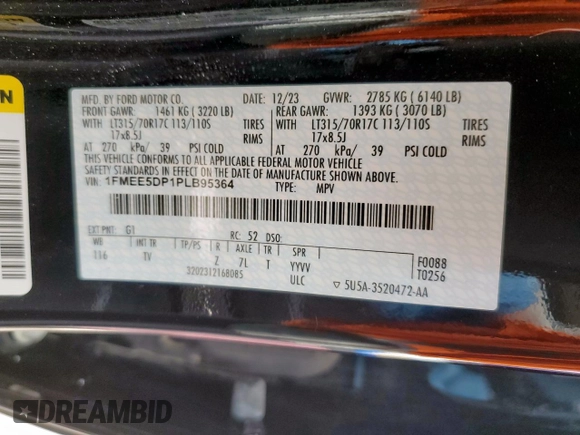 2023 Ford Bronco with VIN 1FMEE5DP1PLB95364, listed as a Copart auction lot 55315445 with 17,578 mi miles and Salvage title. Bid and sale history available at DreamBid. Image 14.