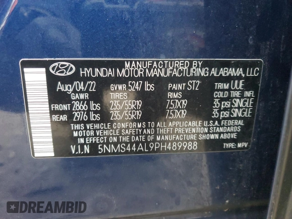 2023 Hyundai Santa Fe Limited with VIN 5NMS44AL9PH489988, listed as a Copart auction lot 48791795 with 78,843 mi miles and Salvage Title. Bid and sale history available at carsss.com. Image 13.