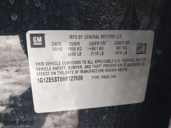 2017 Chevrolet Malibu LT with VIN 1G1ZE5ST8HF127609, listed as a IAAI auction lot 41600431 with 97,500 mi miles. Bid and sale history available at carsss.com. Image 9.