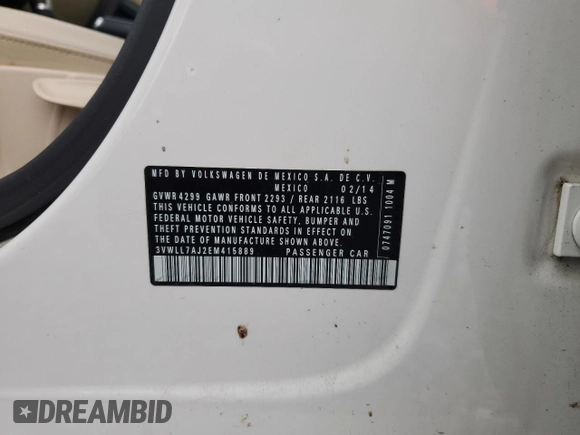 2014 Volkswagen Jetta TDI w/Premium/Nav with VIN 3VWLL7AJ2EM415889, listed as a Copart auction lot 53643425 with 174,183 mi miles and Salvage title. Bid and sale history available at DreamBid. Image 12.