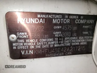 2002 Hyundai XG L with VIN KMHFU45E42A217215, listed as a Copart auction lot 84450314 with 179,904 mi miles and Salvage Title. Bid and sale history available at carsss.com. Image 12.