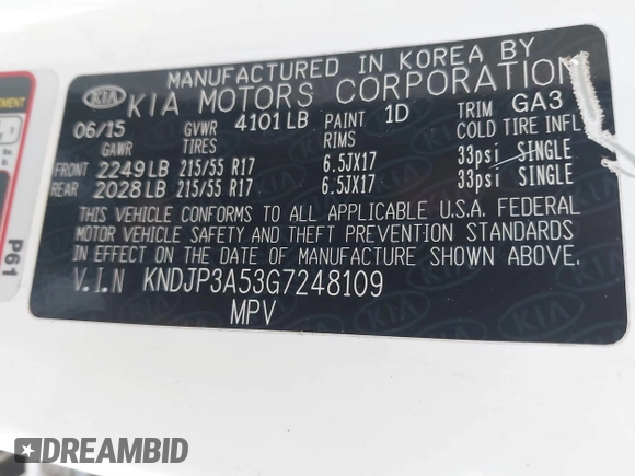 2016 Kia Soul + z VIN KNDJP3A53G7248109, wystawiony jako IAAI lot #41298416 z przebiegiem 150 708 mil mil oraz . Historia ofert i sprzedaży dostępna na DreamBid. Obrazek 9.