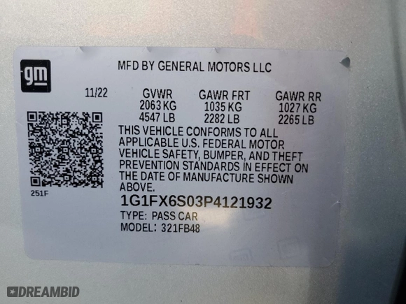 2023 Chevrolet Bolt EV 2LT with VIN 1G1FX6S03P4121932, listed as a Copart auction lot 49344035 with NaN miles and Salvage Title. Bid and sale history available at carsss.com. Image 13.