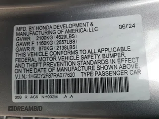 2024 Honda Accord Touring with VIN 1HGCY2F87RA077620, listed as a Copart auction lot 65668285 with 5,851 mi miles and Non repairable. Bid and sale history available at DreamBid. Image 13.