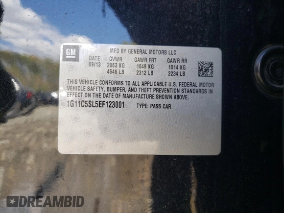2014 Chevrolet Malibu LT with VIN 1G11C5SL5EF123001, listed as a Copart auction lot 53448055 with 165,249 mi miles and Salvage Title. Bid and sale history available at DreamBid. Image 12.
