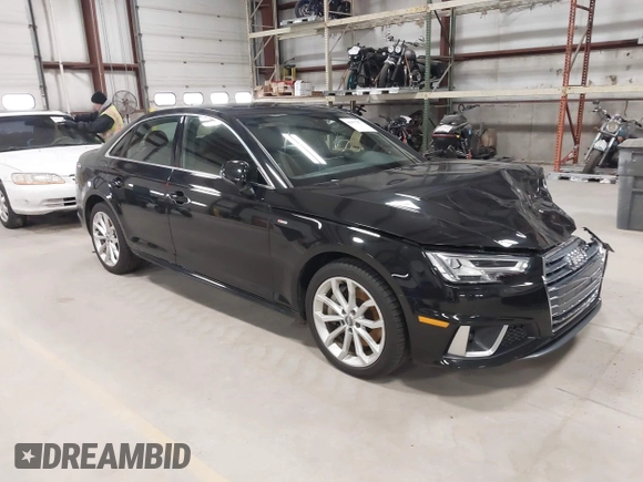 2019 Audi A4 Premium Plus with VIN WAUENAF48KA041431, listed as a IAAI auction lot 41977177 with 53,537 mi miles. Bid and sale history available at carsss.com. Image 1.