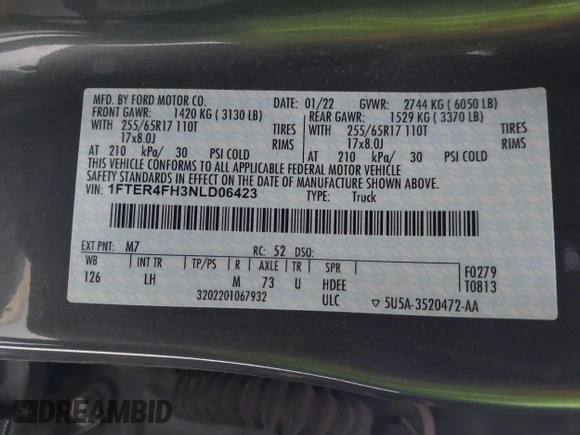 2022 Ford Ranger XL с VIN 1FTER4FH3NLD06423, выставлен на аукционе IAAI как лот 41370345 с пробегом 23 507 миль миль и . История ставок и продаж доступна на DreamBid. Изображение 9.