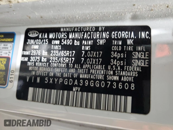 2016 Kia Sorento LX with VIN 5XYPGDA39GG073608, listed as a Copart auction lot 49380795 with 83,060 mi miles and Clean Title. Bid and sale history available at DreamBid. Image 14.