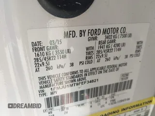2015 Ford Expedition Platinum with VIN 1FMJU1MT9FEF34821, listed as a IAAI auction lot 41858834 with 61,796 mi miles and . Bid and sale history available at DreamBid. Image 9.