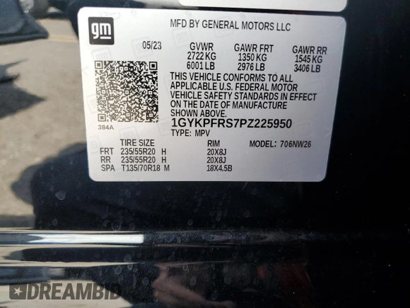2023 Cadillac XT6 AWD Premium Luxury z VIN 1GYKPFRS7PZ225950, wystawiony jako Copart lot #65573174 z przebiegiem Nie podano mil oraz Szkoda całkowita • Salvage title. Historia ofert i sprzedaży dostępna na DreamBid. Obrazek 15.