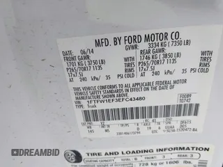 2014 Ford F-150 XL with VIN 1FTFW1EF3EFC43480, listed as a IAAI auction lot 42582431 with 134,382 mi miles and . Bid and sale history available at DreamBid. Image 9.